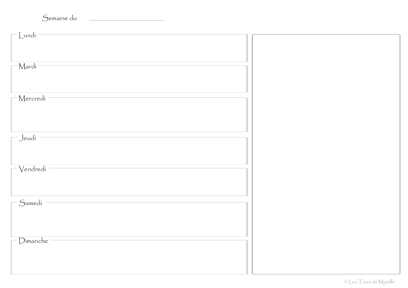 Tableau semaine vierge