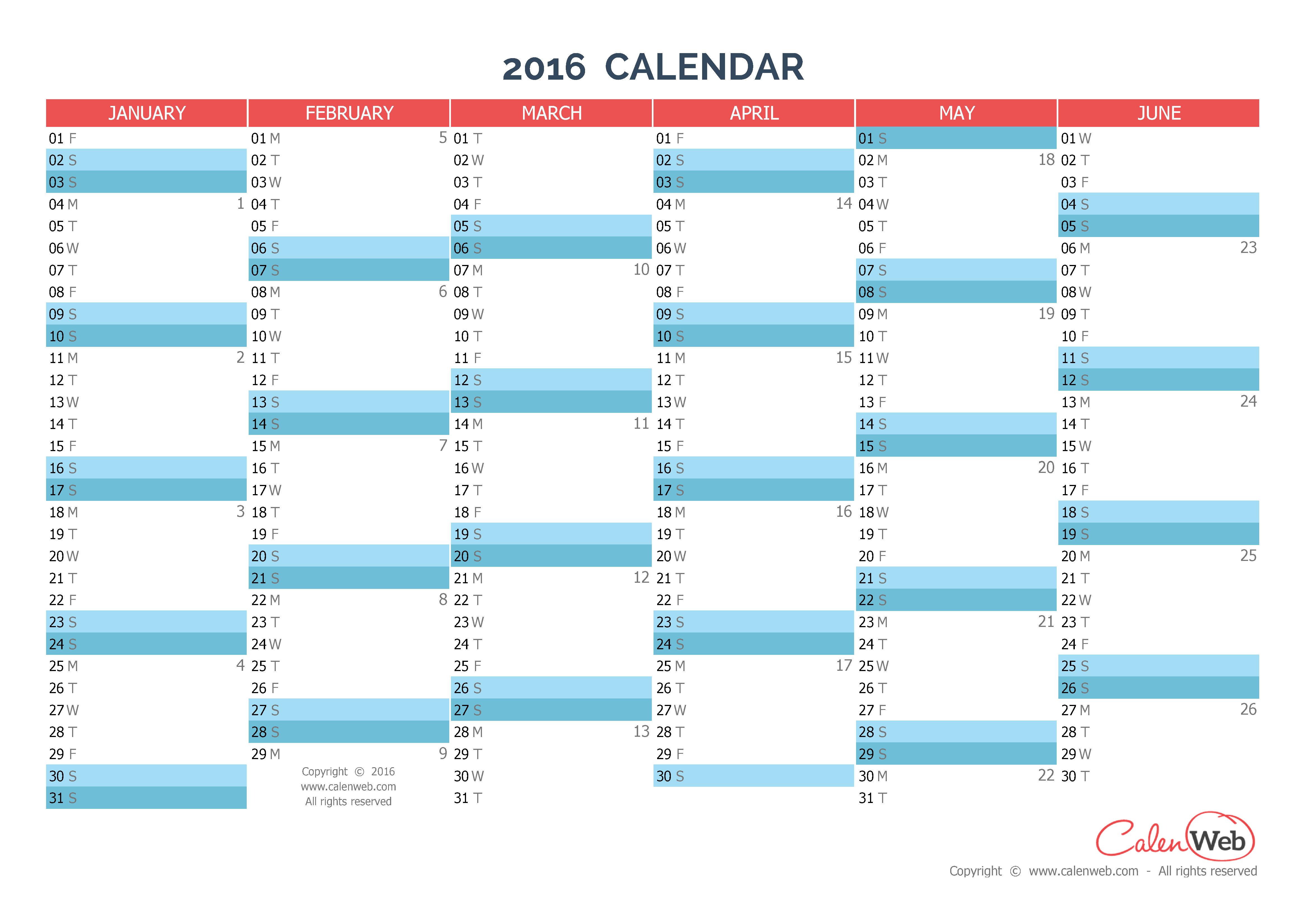 Calendrier planning 2016
