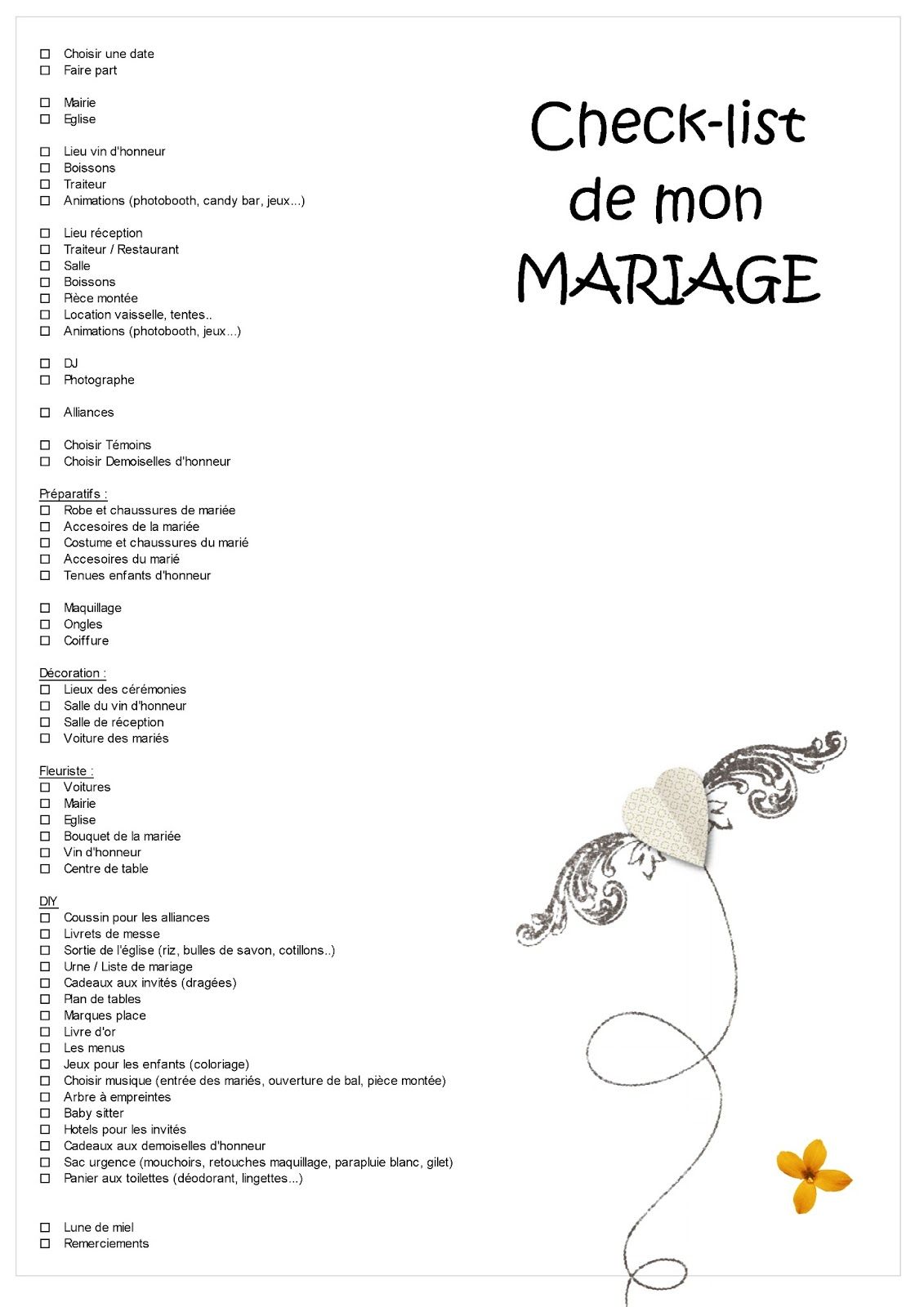 Liste préparation mariage
