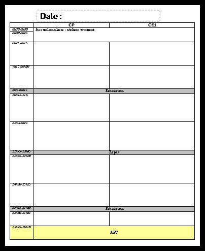 Calendrier hebdomadaire word