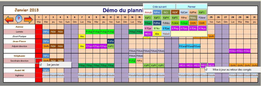 Calendrier excel