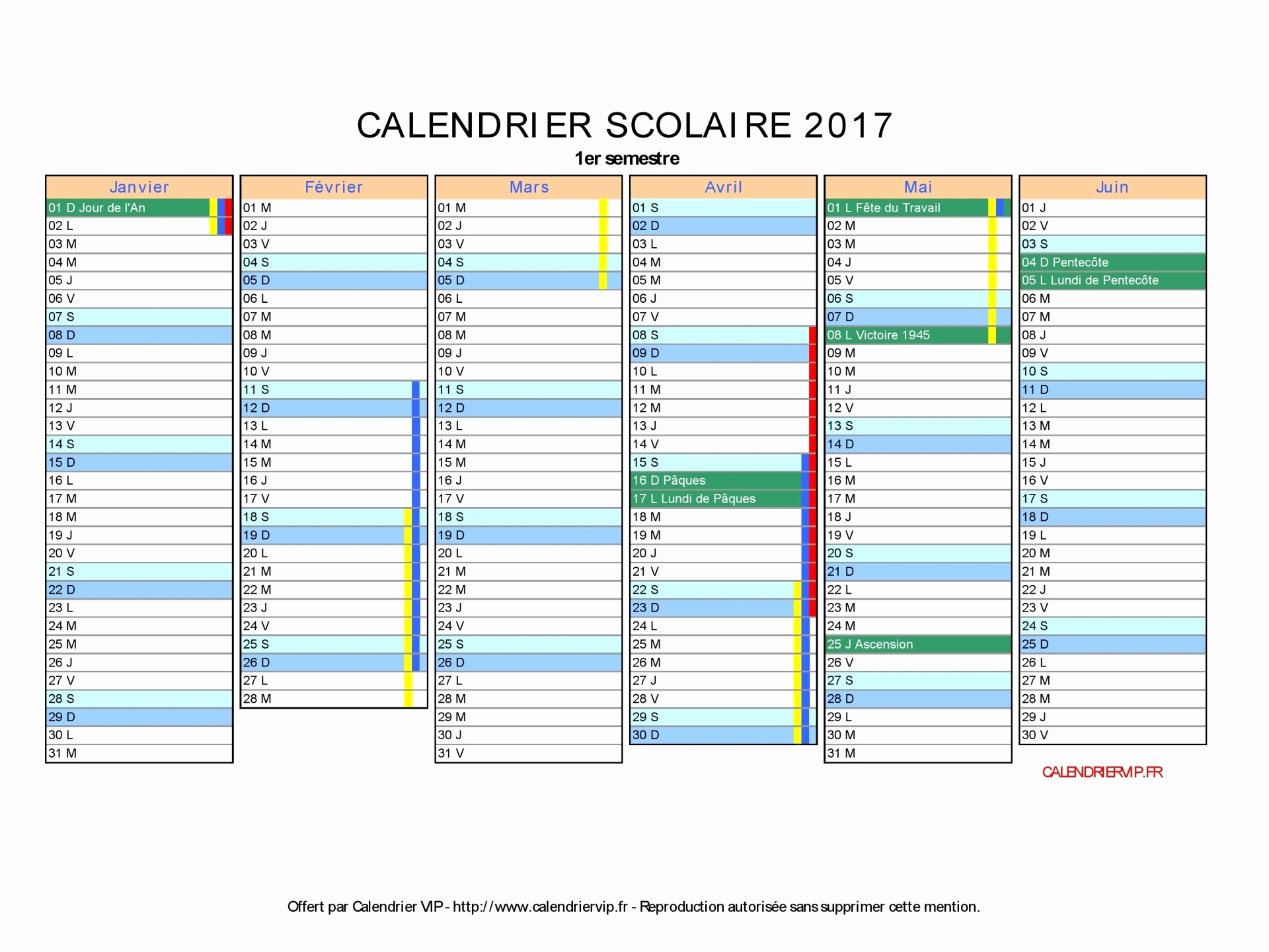 Agenda vacances 2017
