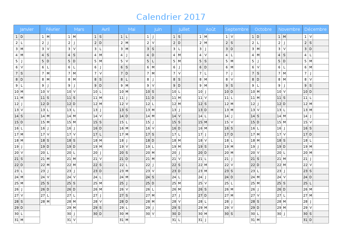 Calendrier à remplir et imprimer