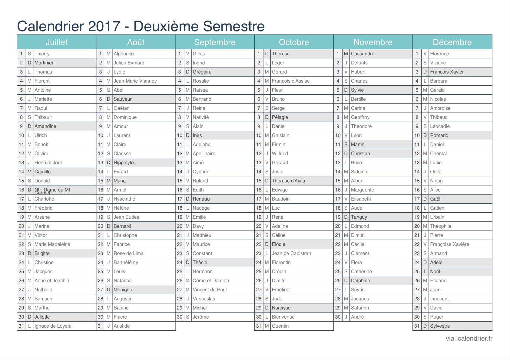 Planning 2016 et 2017 à imprimer