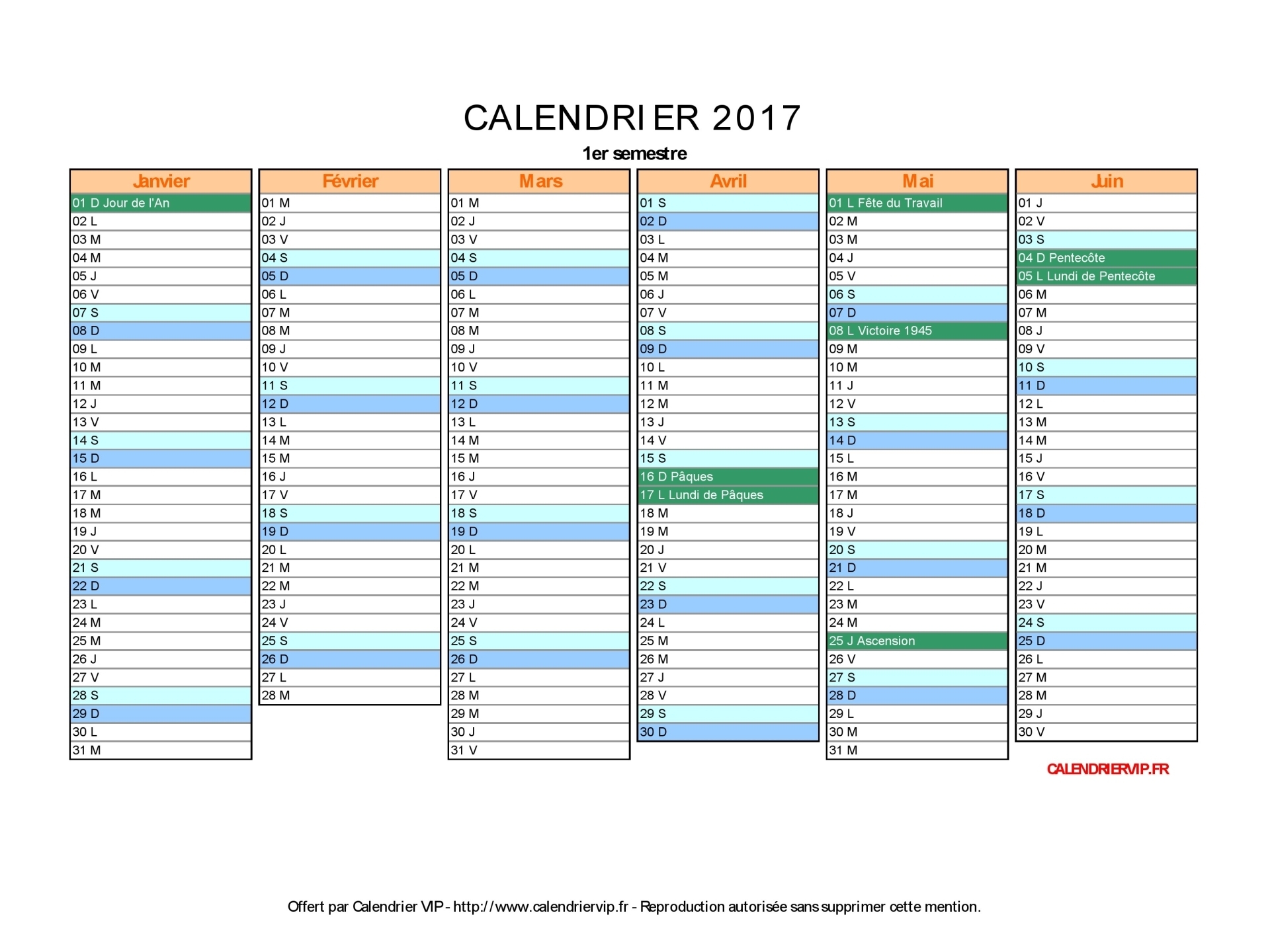 Calendrier 2017 imprimable