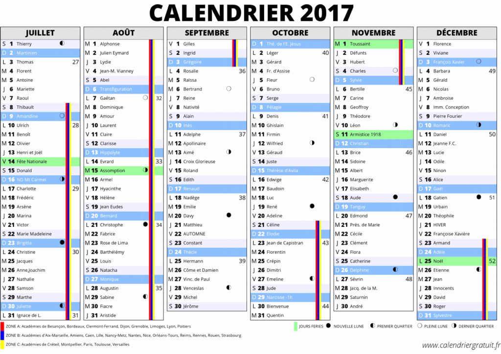 Calendrier 2016 semaines numérotées à imprimer