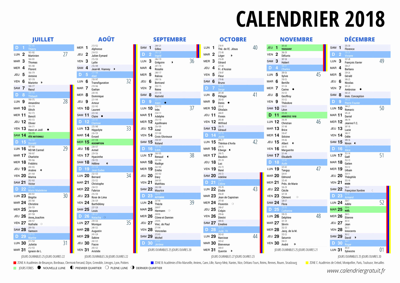 Numéro semaine calendrier 2016