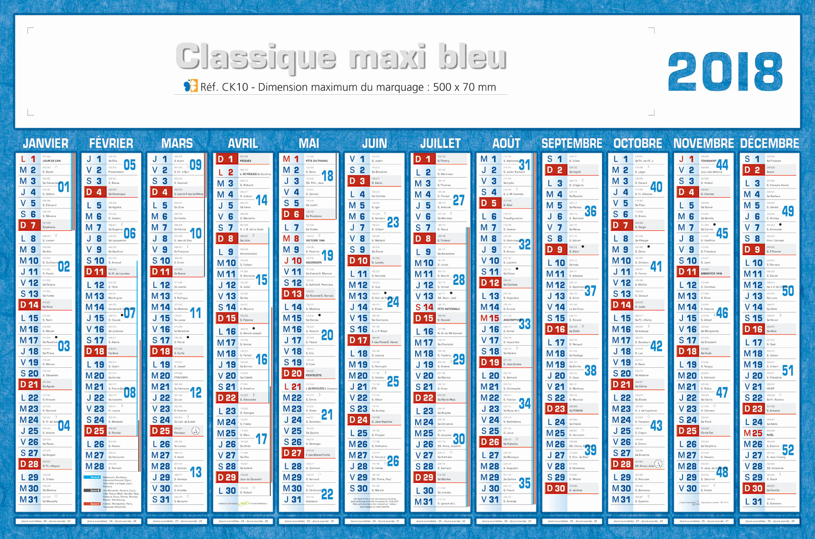 Calendrier 2016 avec les semaines numérotées