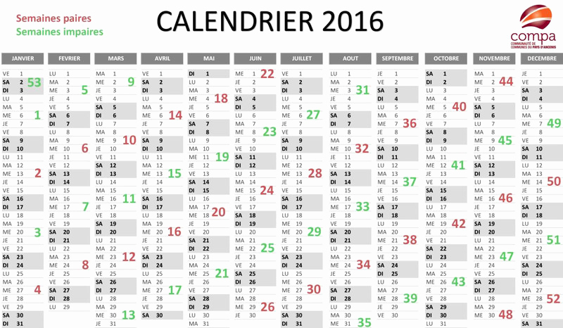 Semaine calendrier 2016