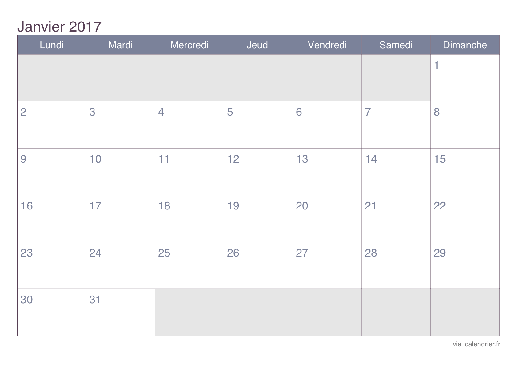 I calendrier 2017