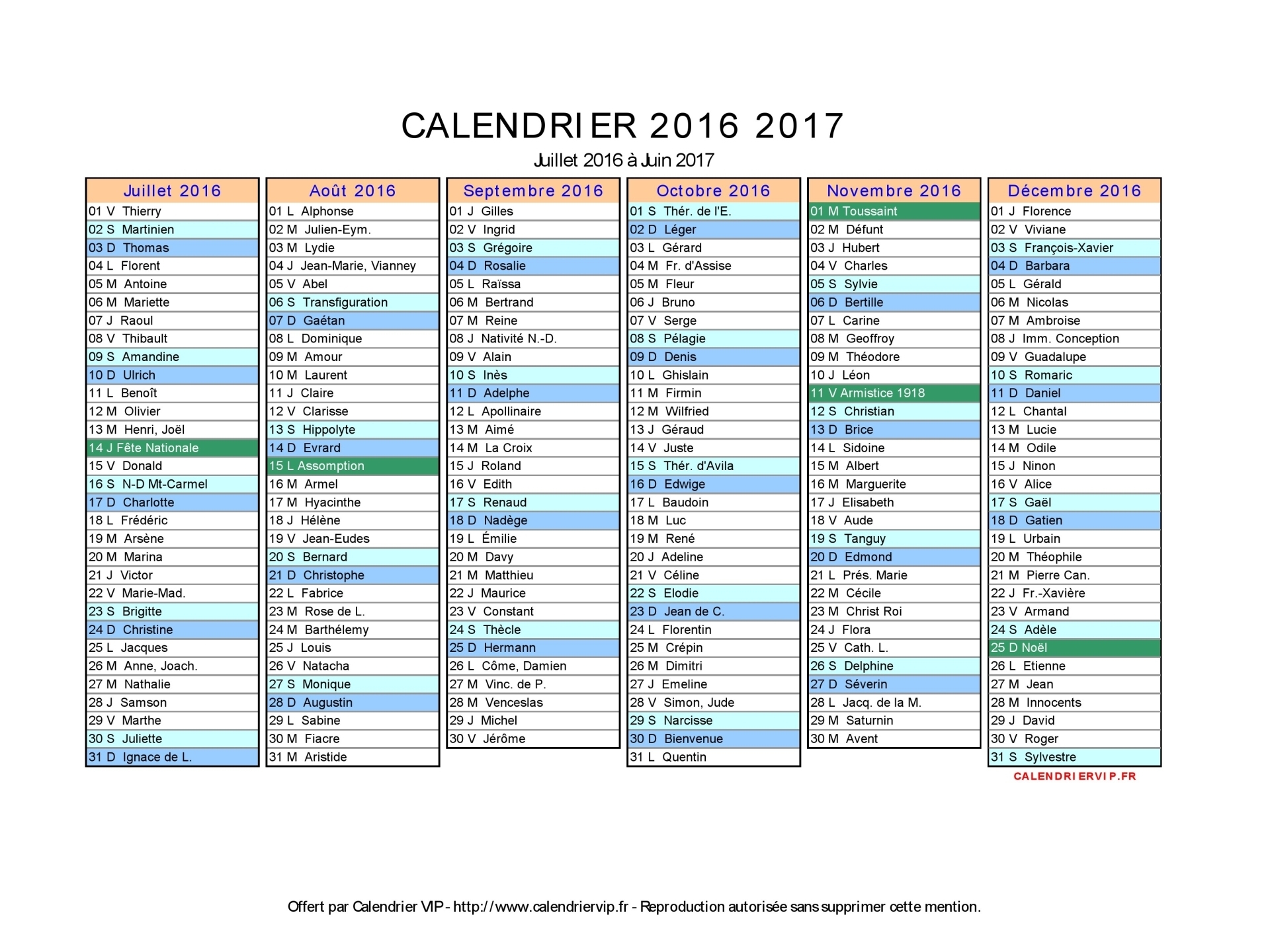 Calendrier vierge excel