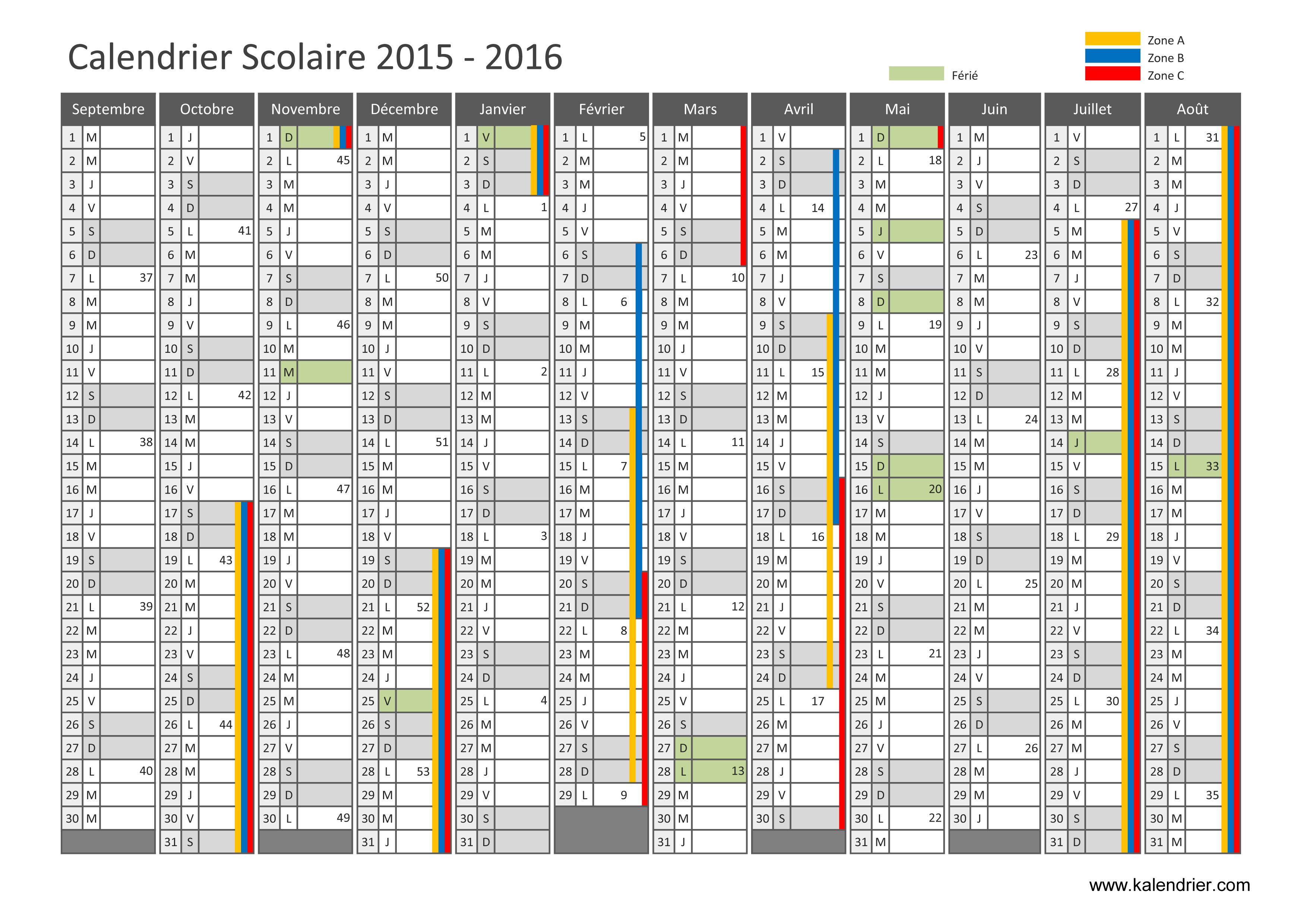 Imprimer gratuitement calendrier 2016