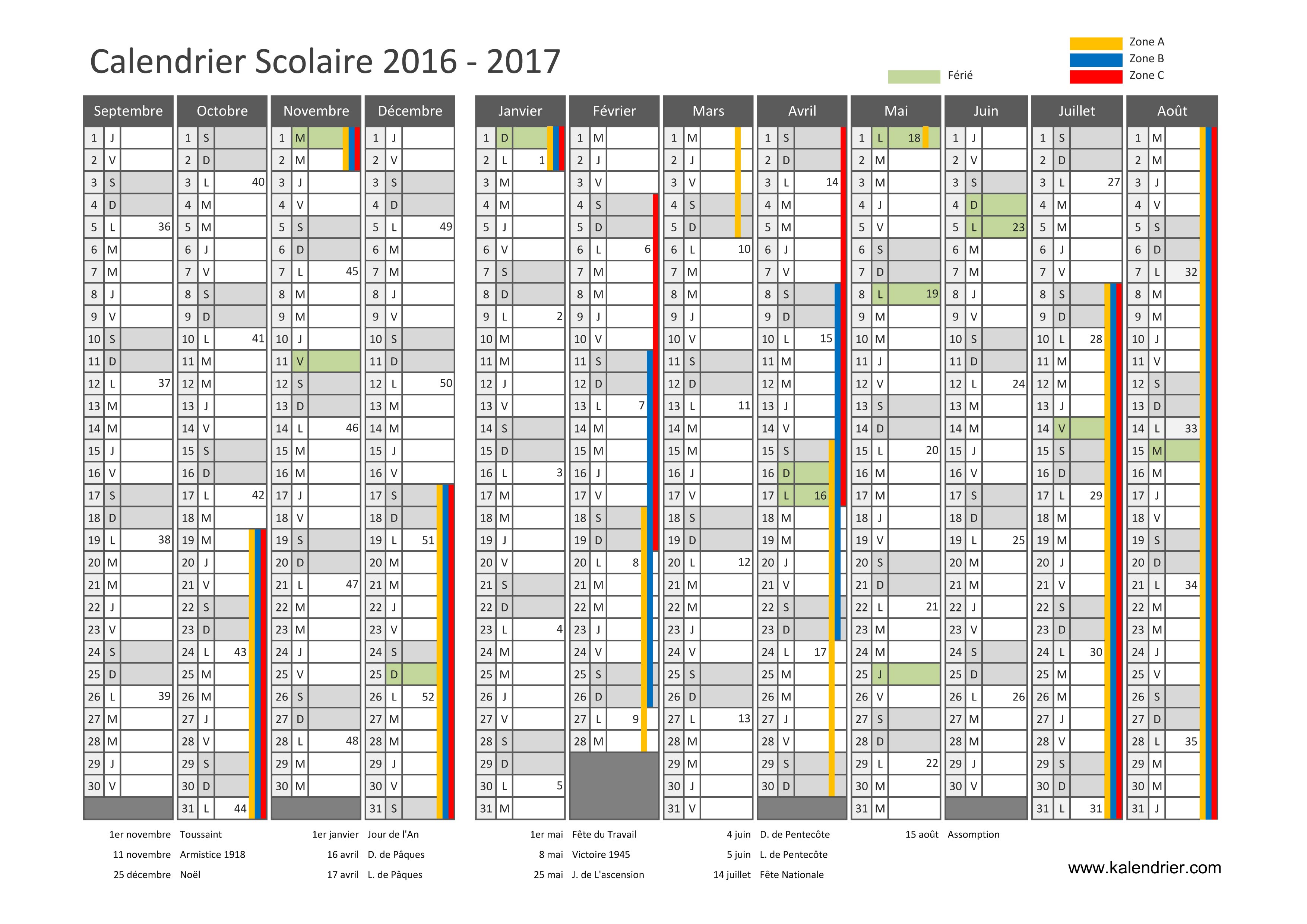 Calendrier à imprimer 2016 2017