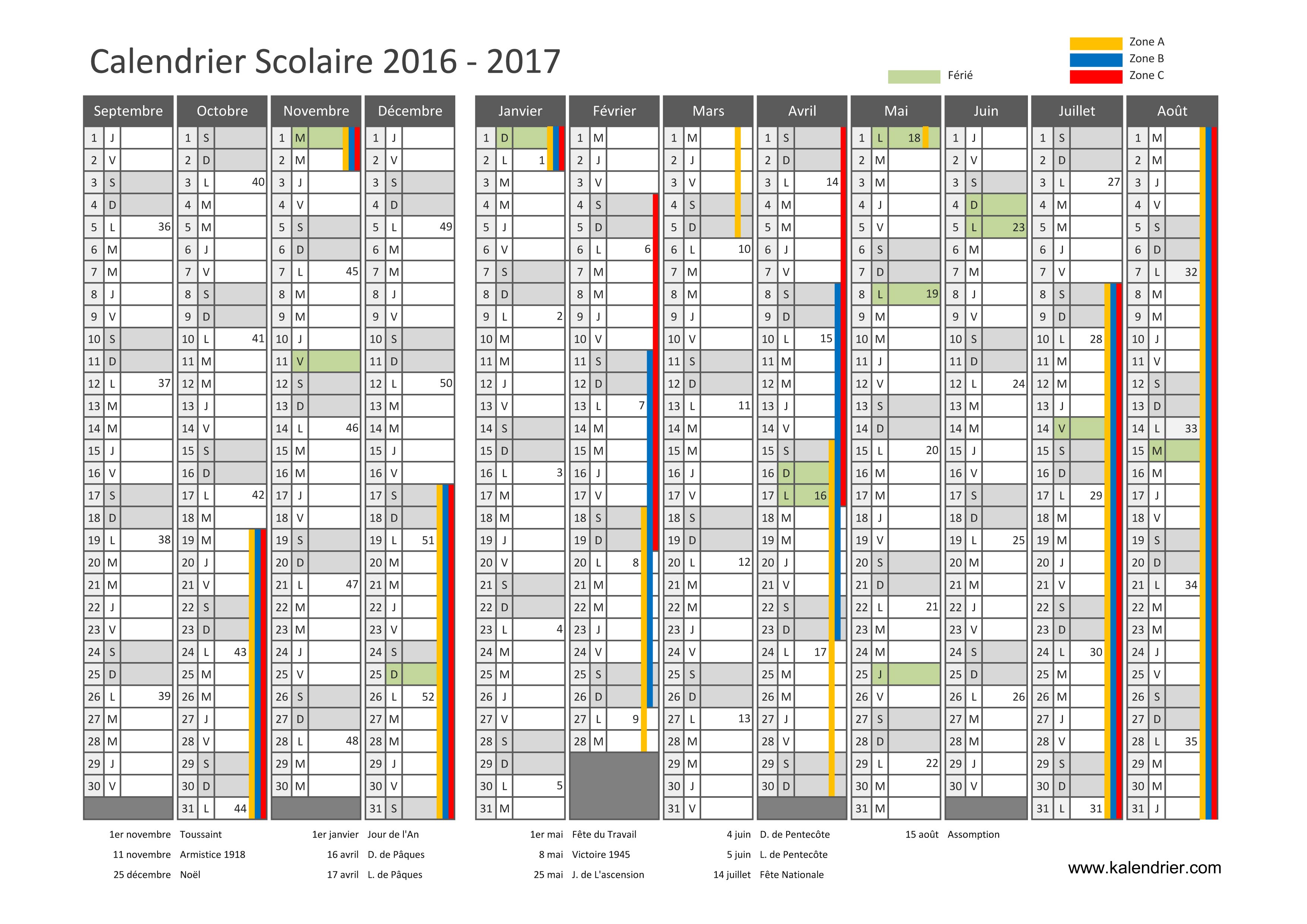 Calendrier 2016 Excel Avec Jours Fériés Young Planneur