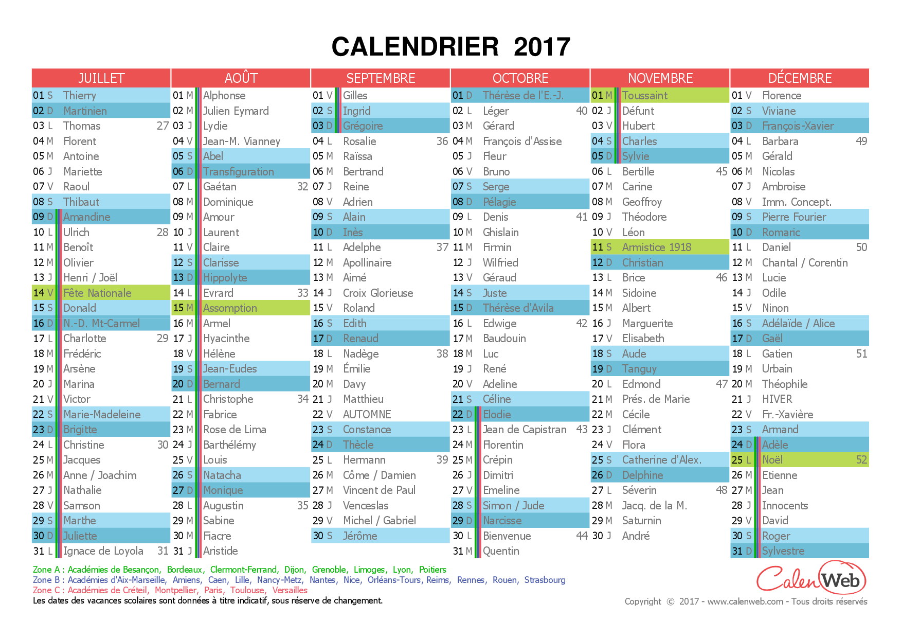 Calendrier Des 2017 Young Planneur