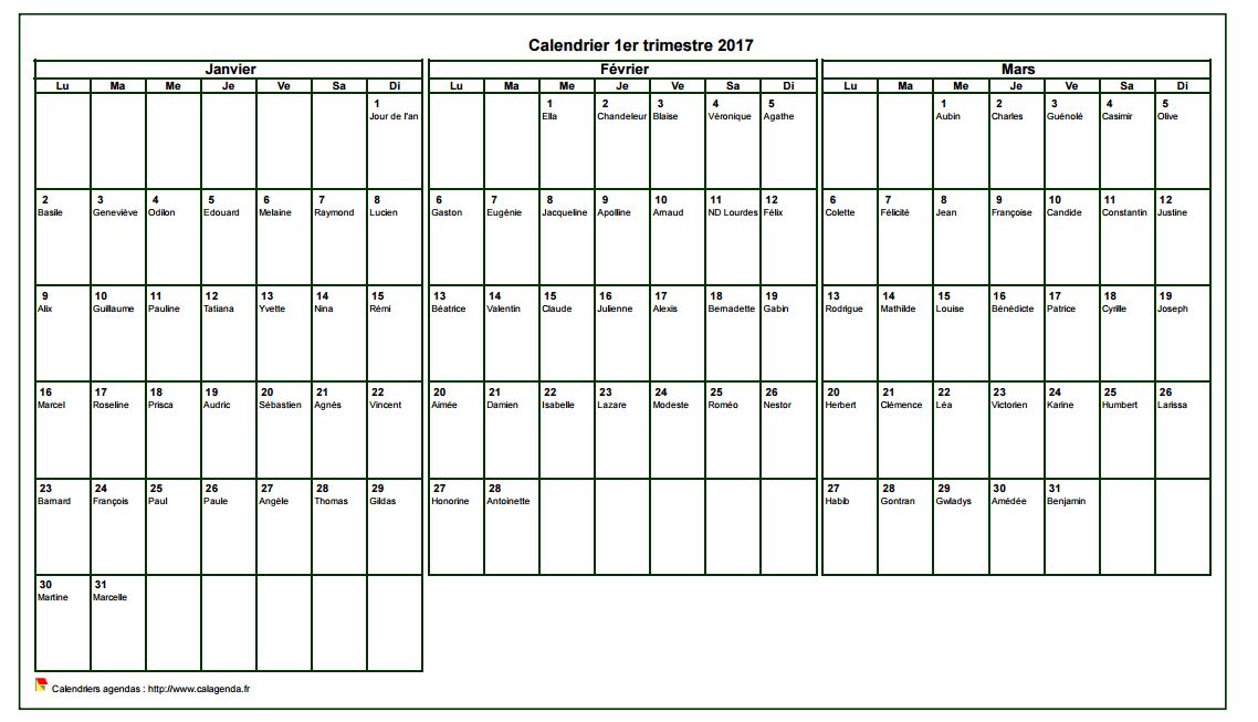 Agenda calendrier 2017