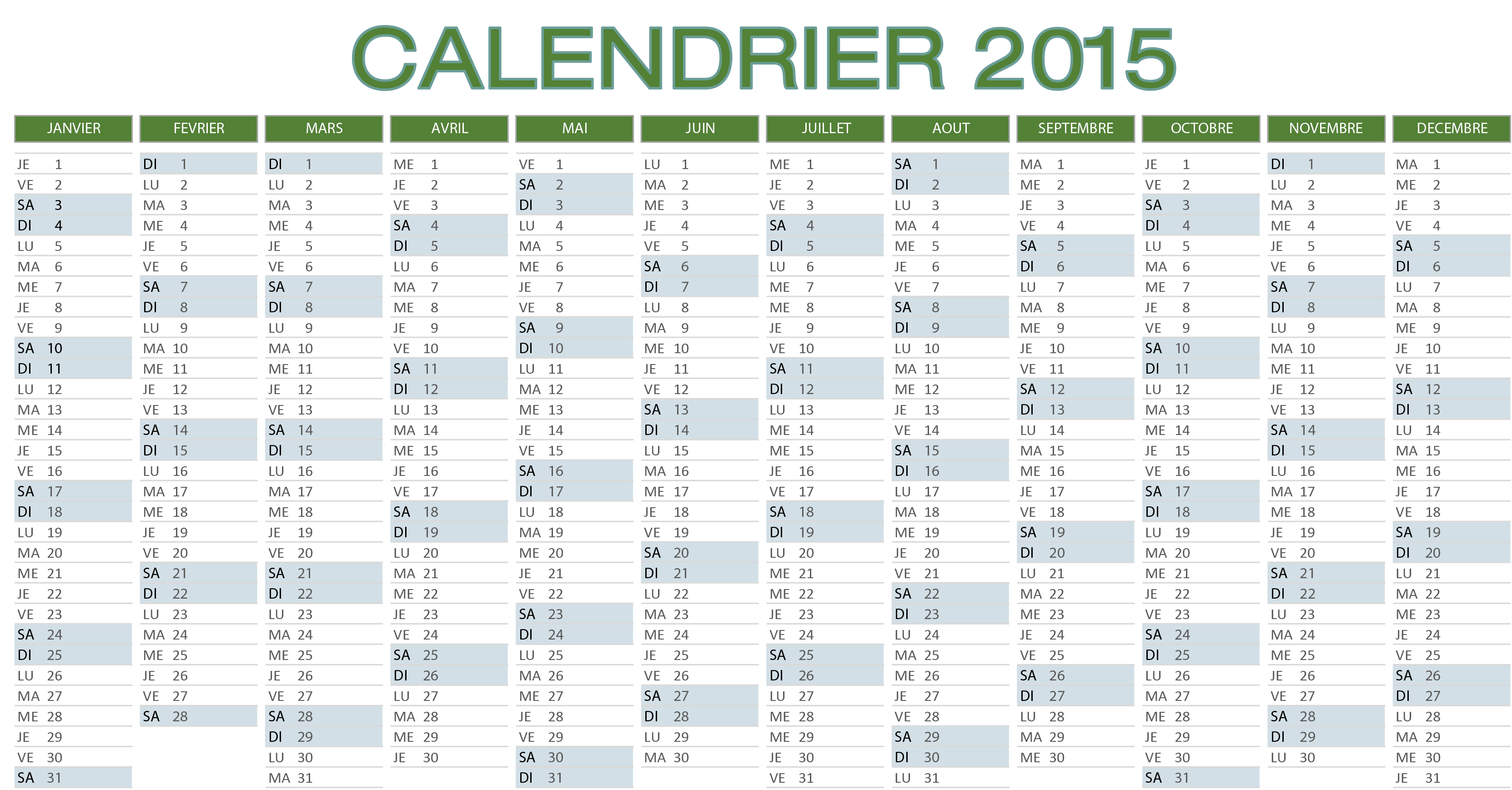 Telecharger calendrier 2016 excel