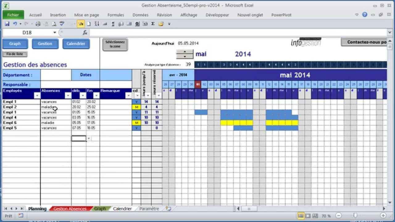 Calendrier planning excel