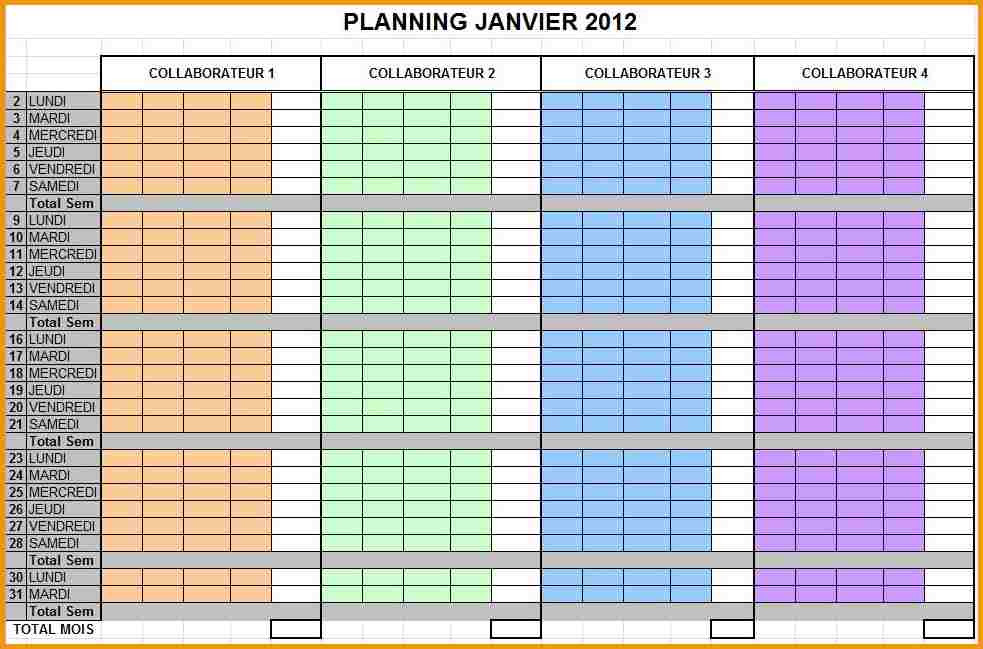 Planning travail excel