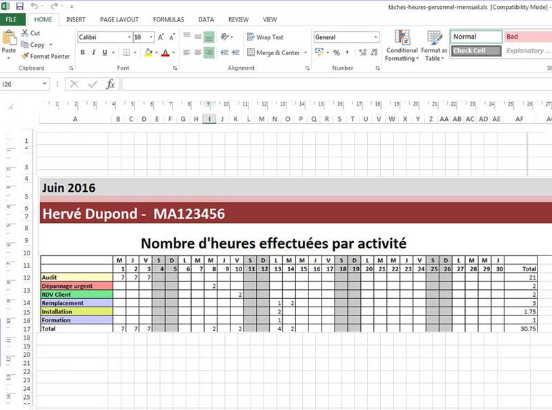 Exemple tableau planning