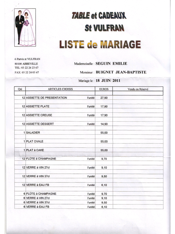 Liste mariage